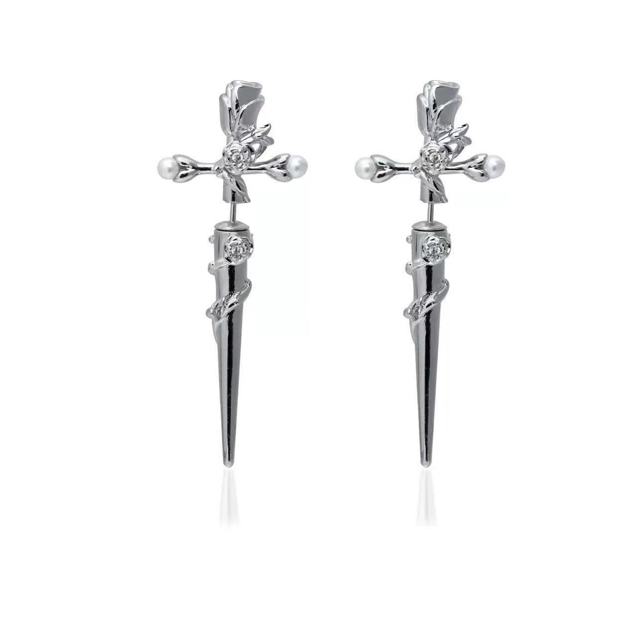 Wholesale  rose earrings thorn winding earrings piercing flower pearl earrings small sweet cool wind earrings